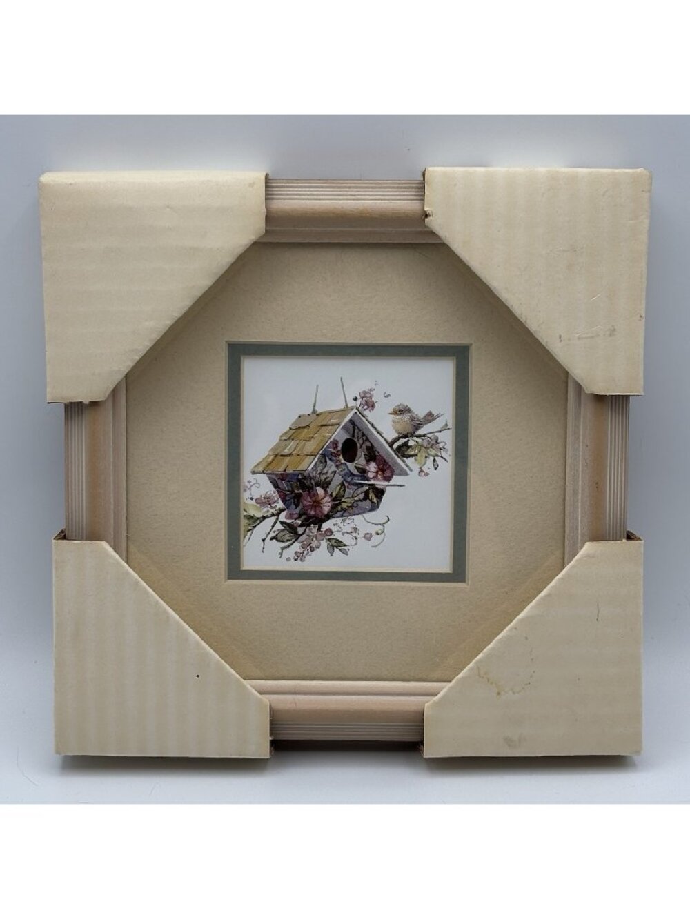 Birdhouse Framed Wall Hanging Art Print Floral Flower Chickadee Bird Cottagecore